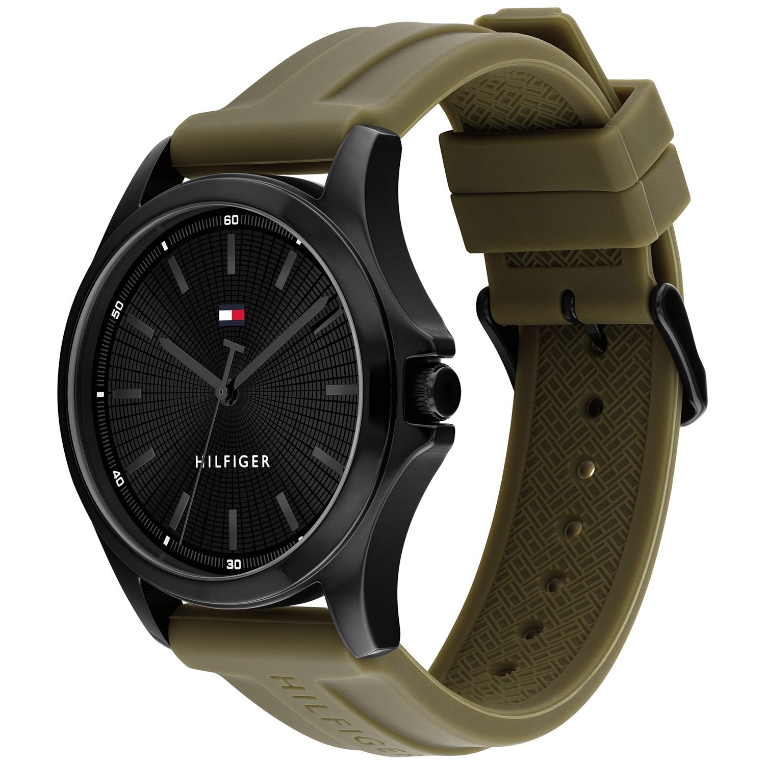 Tommy Hilfiger Bruce 1710741 Herrenuhr Schwarz • Militärgrünes Silikonarmband • Tachymeter-Lünette, Bild 3