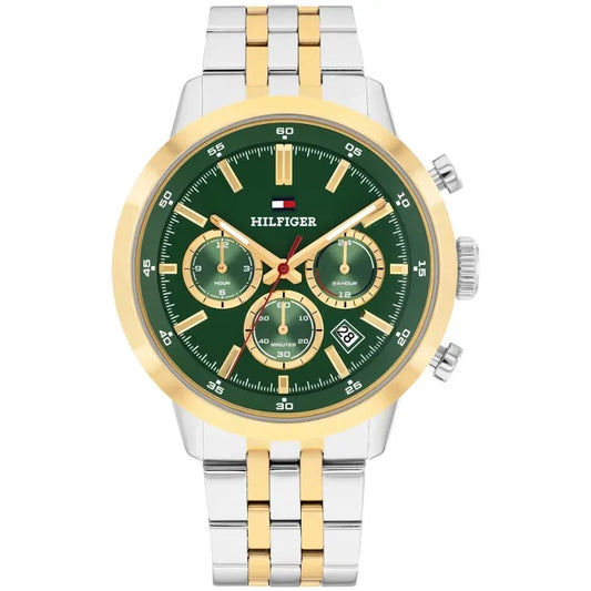 Tommy Hilfiger Kent 1710754 Herrenuhr Grün • Chronograph • Bicolor Edelstahlarmband