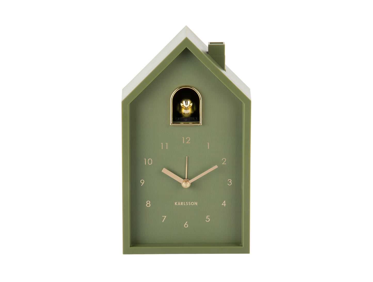Karlsson Modern Cuckoo Oro KA6077GR Wecker Luxusgrün • Kuckucksgeräusch beim Alarm • Vergoldeter Vogel, Bild 2