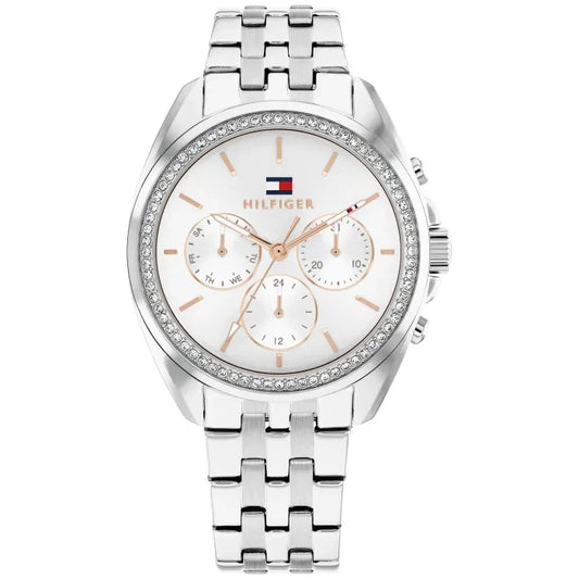 Tommy Hilfiger Mellie 1782802 Damen Armbanduhr Silber • Chronograph-Optik • 5 BAR Wasserdicht