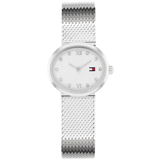 Tommy Hilfiger MOIRA 1782846 Damen Armbanduhr Silber • Ovales Gehäuse mit Open Heart • Milanaise-Armband aus Edelstahl