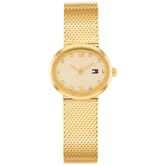 Tommy Hilfiger MOIRA 1782847 Damen Armbanduhr Gold • Ovales Gehäuse mit Open-Heart-Design • Mineralglas