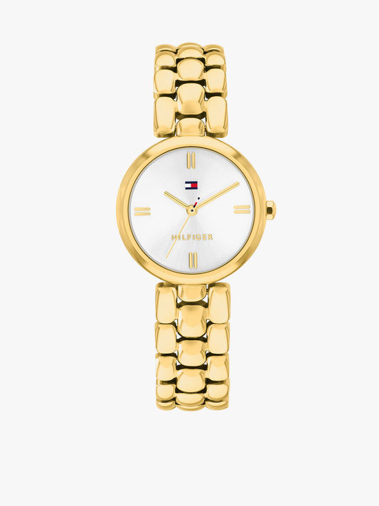 Tommy Hilfiger Annie 1782928 Damen Armbanduhr Gold • Japanisches Quarzwerk • Bubble-Link-Armband