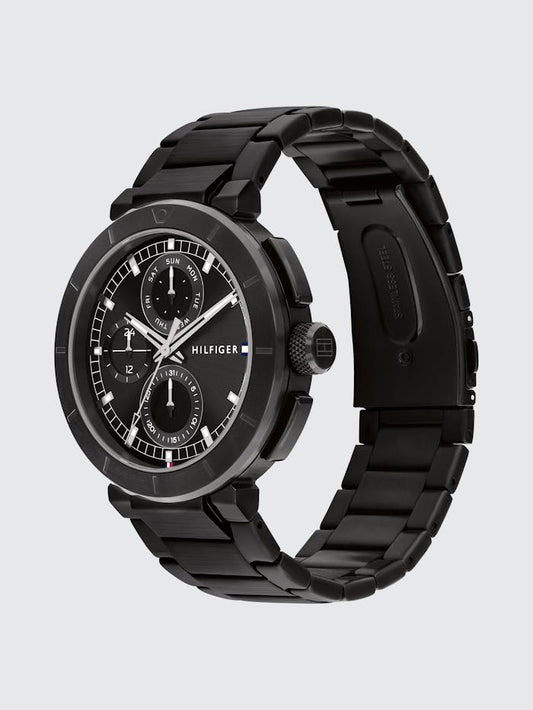 Tommy Hilfiger Lorenzo 1792119 Herrenuhr Schwarz • Edelstahlarmband • Push-Button-Faltschließe