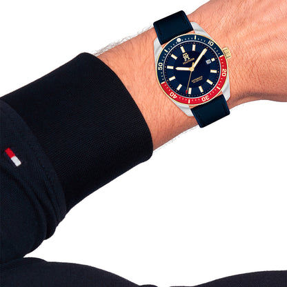 Zegarek męski Tommy Hilfiger z niebieską tarczą i gumowym paskiem