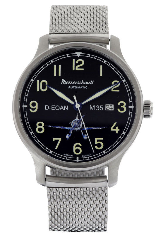 Messerschmitt M35 M-35A-SCM Herrenuhr Automatik Schwarz • Schweizer Automatikwerk • Mesharmband aus Edelstahl