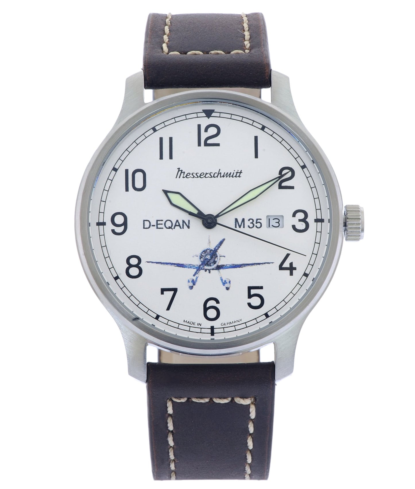 Messerschmitt M35 M-35S-Q Herren Armbanduhr Braun • Schweizer Quarzwerk • Mineralglas