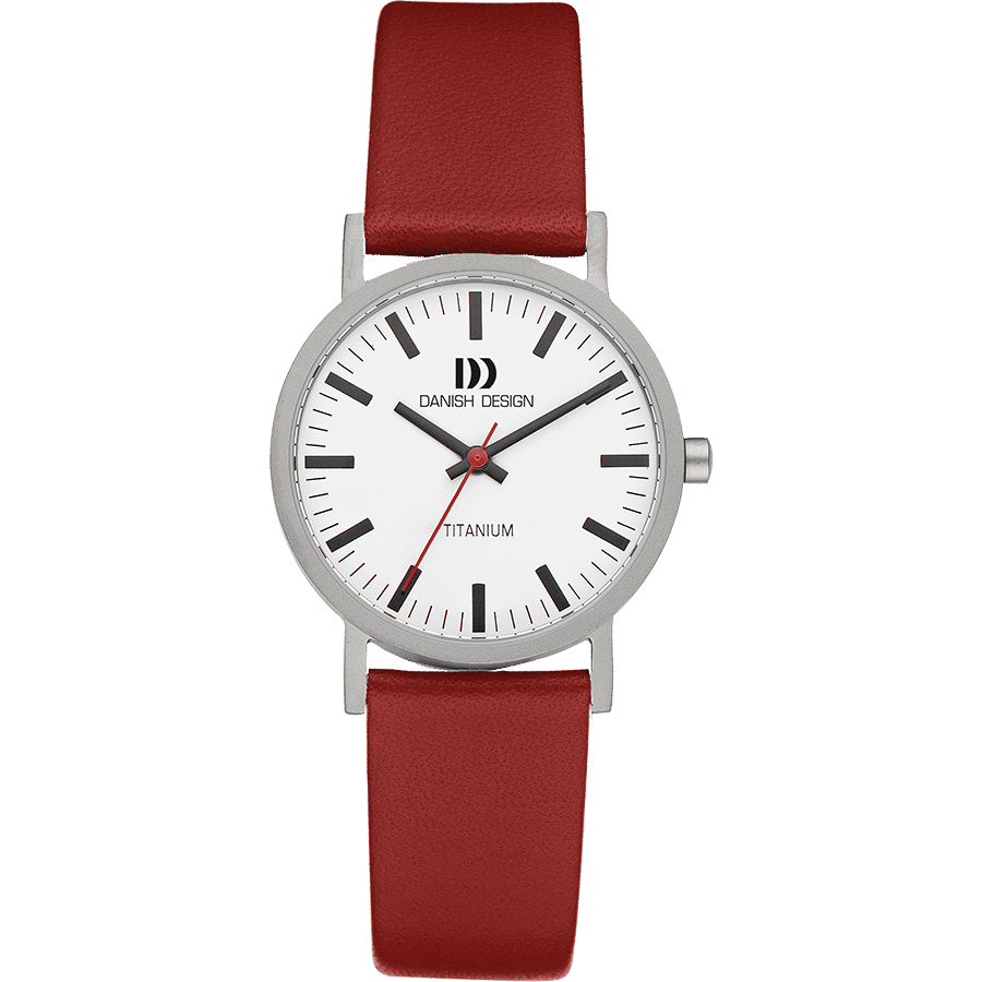 Danish Design Gløbe IV19Q199 Damenuhr Weiß/Rot • Titangehäuse • Mineralglas