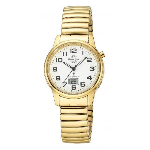 Master Time MTLA-10947-12Z Damen-Funkuhr Goldfarben • Leuchtzeiger & Leuchtziffern • Ewiger Kalender