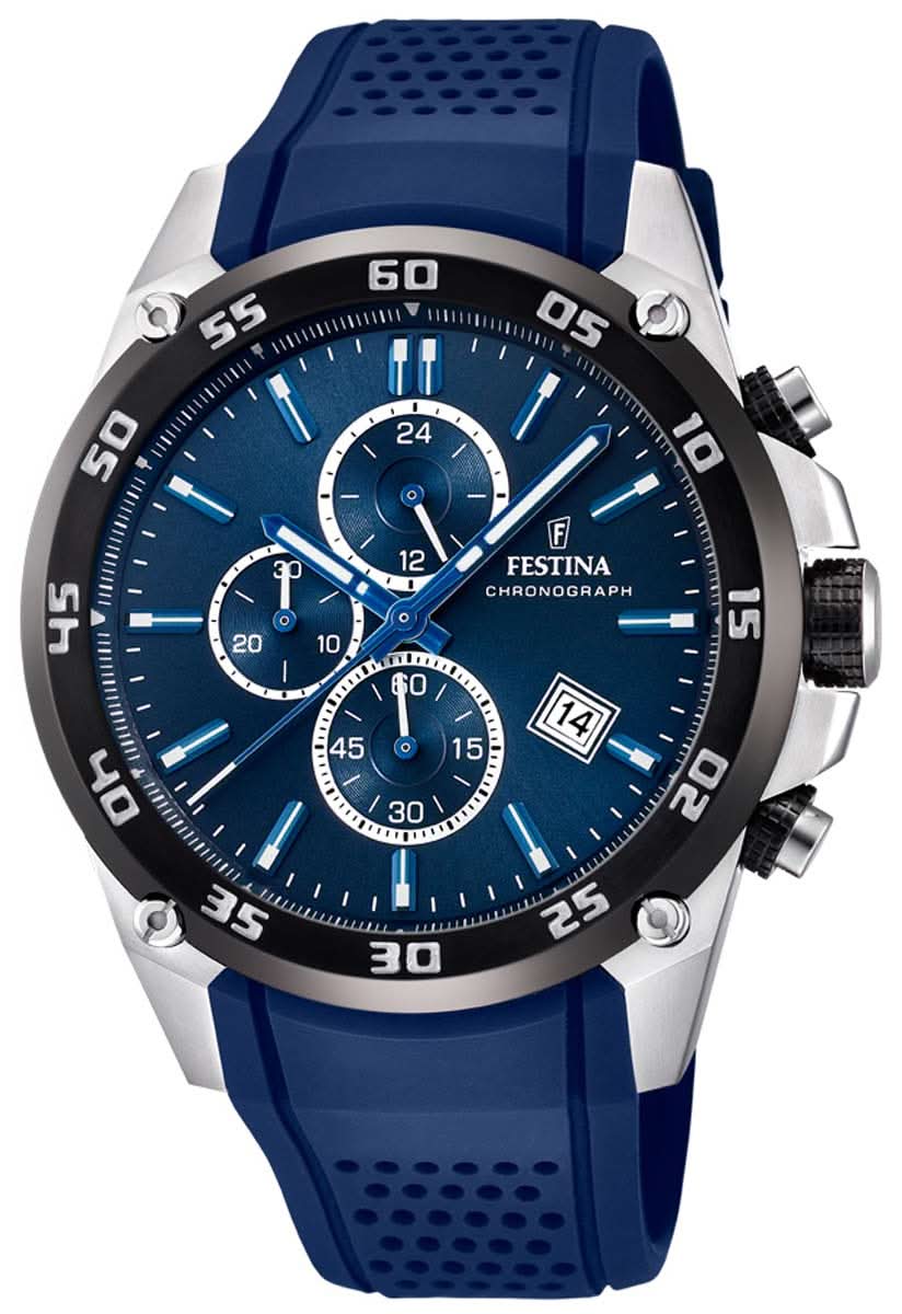 Orologio da uomo cronografo: cinturino in silicone blu, quadrante blu, cassa in acciaio inossidabile