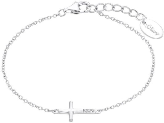 Kinderarmband mit Kreuz-Anhänger, silberfarbene Gliederkette