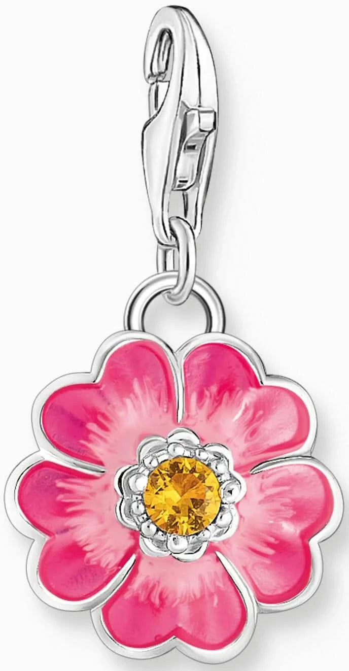 Ciondolo Charm Thomas Sabo: fiore rosa con pietra gialla in argento Sterling 925