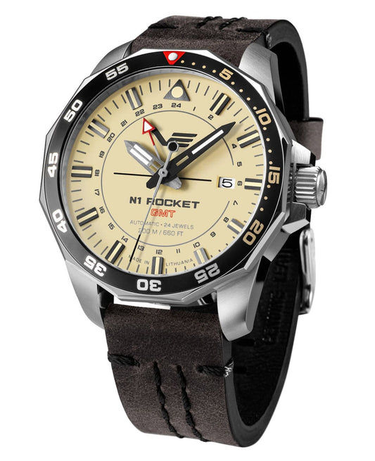 Vostok Europe Rocket N1 NH34-225A713-LBBRN Herren • Automatik GMT • Braunes Lederband