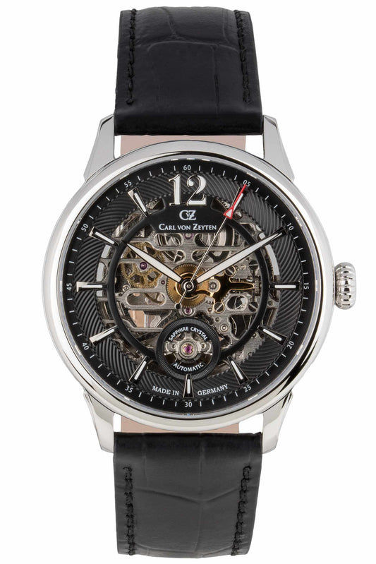 Carl von Zeyten Schramberg CVZ0080BKS Herrenuhr Schwarz-Silber • Automatik Skelettuhrwerk • 5 ATM wasserdicht