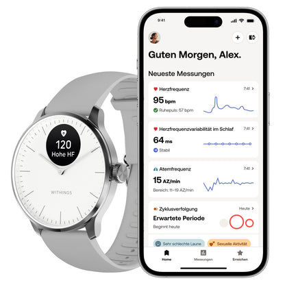 Withings ScanWatch Light HWA11-Model 3-All-Int Damen Smartwatch Silber/Grau • Hybrid-Analog mit Gesundheits-Tracking • SpO2