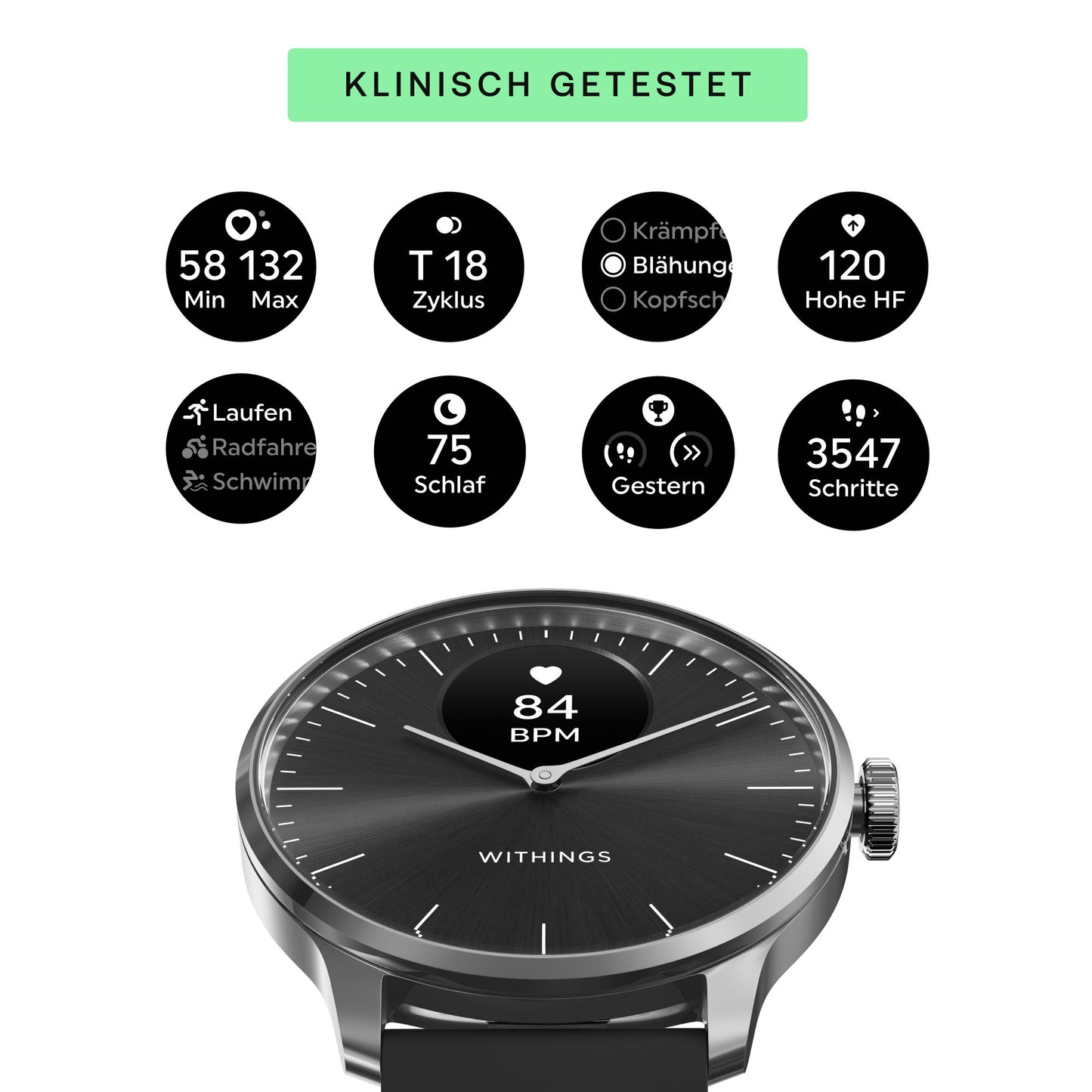 Withings ScanWatch Light HWA11-Model 5-All-Int Damen Smartwatch Silber/Schwarz • Hybrid-Smartwatch • Gesundheits-Tracking