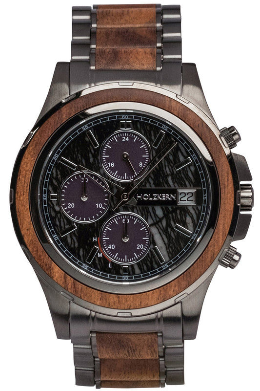 Holzkern Angkor Herrenuhr • Solar-Chronograph • Koaholz und Marmor