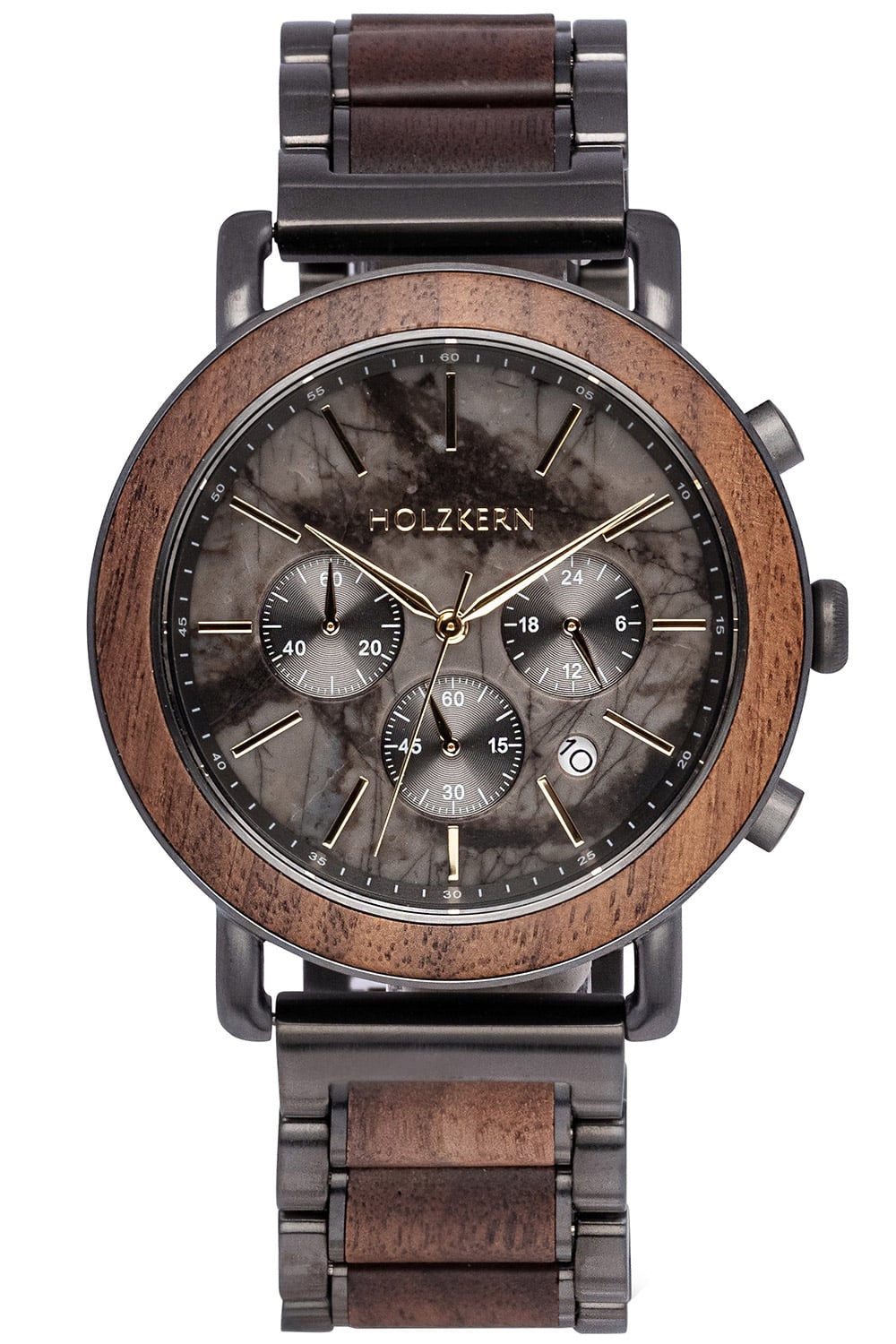 Holzkern Askja Herrenuhr Chronograph Walnuss/Marmor • Seiko VD53 Quarzwerk • Echtmarmor-Zifferblatt