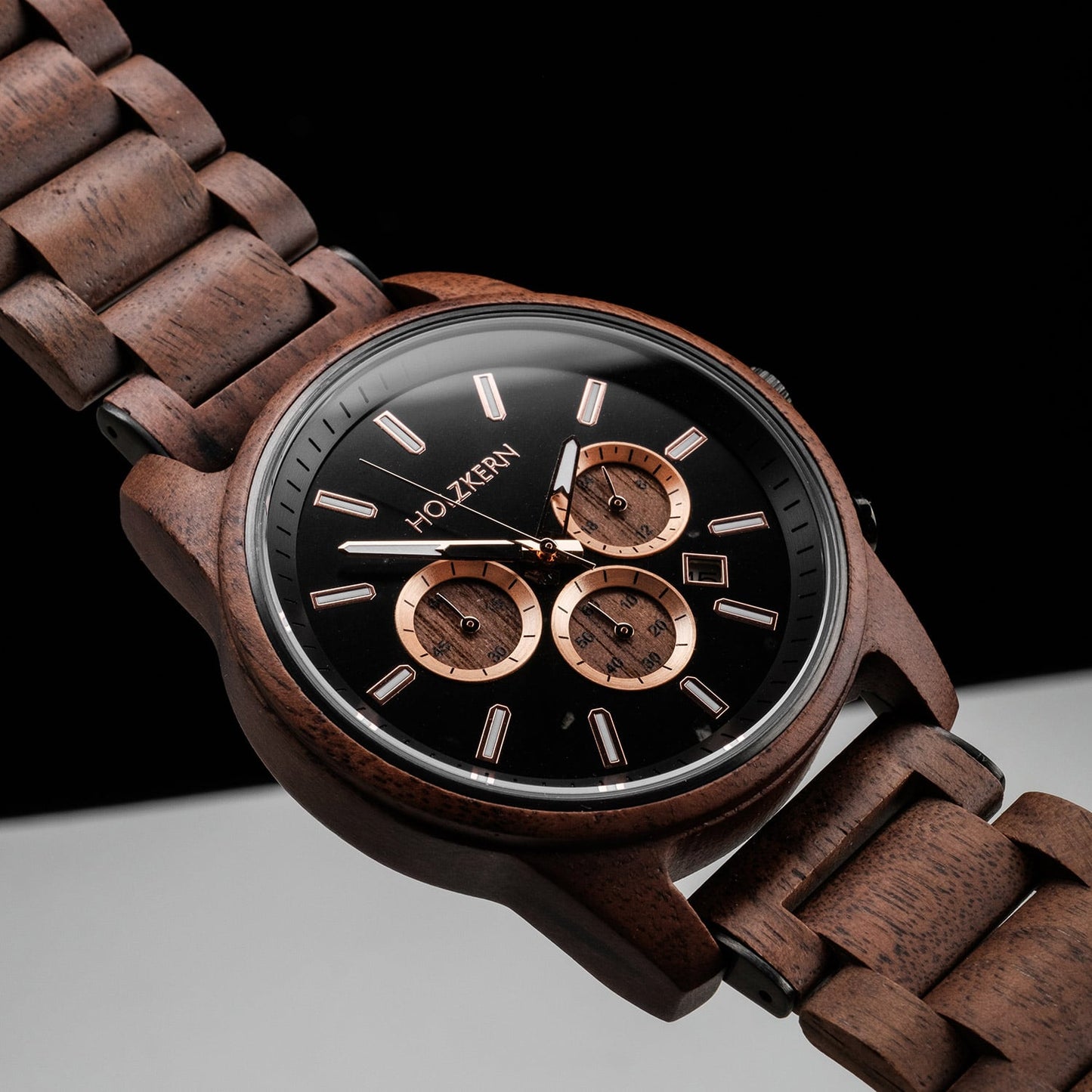 Holzkern Buschwerk HK1073 Herren Armbanduhr Braun • Chronographenwerk • Echtmarmor-Zifferblatt, Bild 3