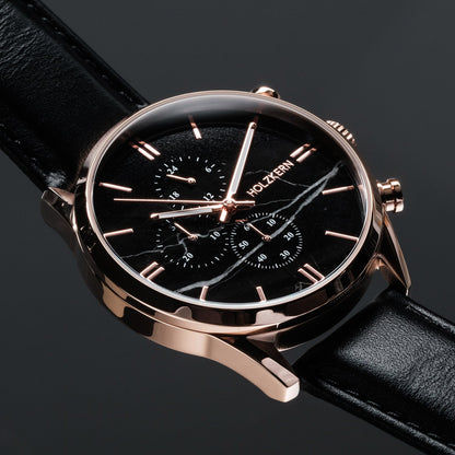 Holzkern Relational Herren Chronograph • Echter Schwarzer Marmor • Mineralglas, Bild 3