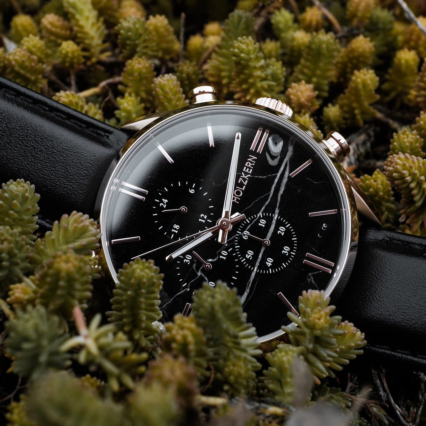 Holzkern Relational Herren Chronograph • Echter Schwarzer Marmor • Mineralglas, Bild 4