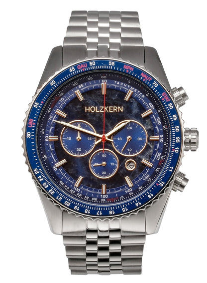 Holzkern Openhorizon Herren Chronograph • Miyota Quarzwerk • Echter Blauer Marmor