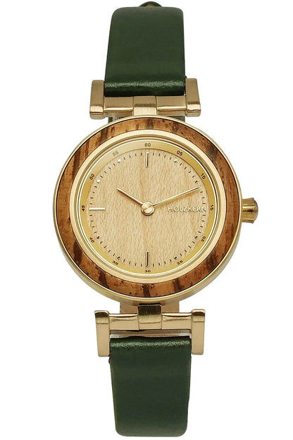 Holzkern Laura 9120078339022 Damen Armbanduhr Grün • Japanisches Quarzwerk • Eichenholz-Zifferblatt