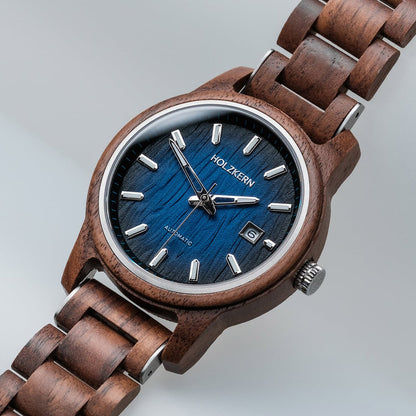 Holzkern Nightbird Herrenuhr Walnuss/Blau • Automatikwerk • Saphirglas, Bild 2