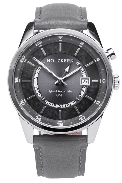 Holzkern GMT Skywhirl Herrenuhr Marmor/Silberfarben • Automatikwerk • GMT-Funktion