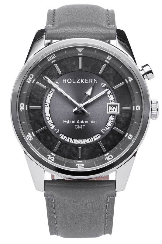 Holzkern GMT Skywhirl Herrenuhr Marmor/Silberfarben • Automatikwerk • GMT-Funktion