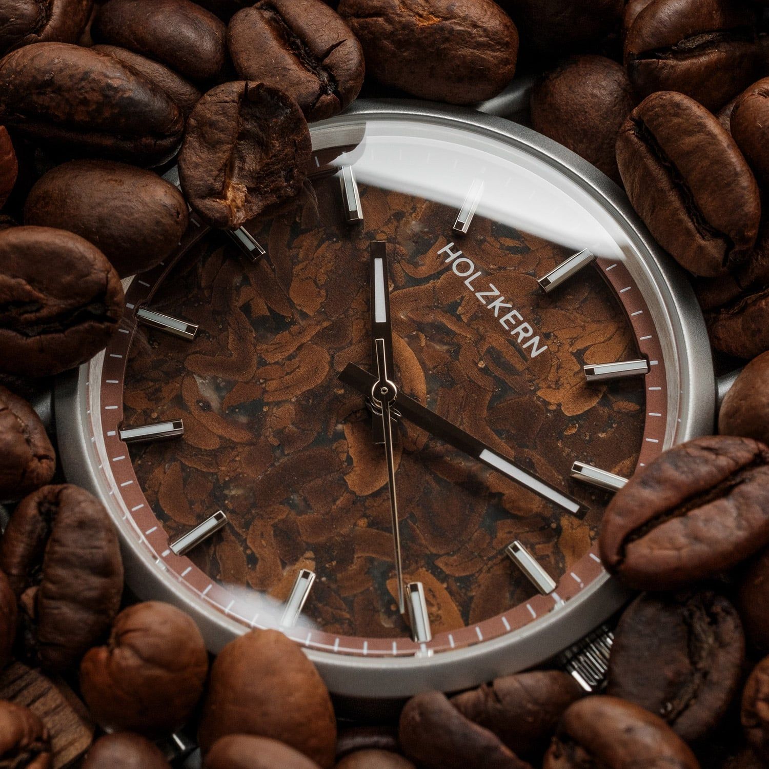 Holzkern Espressino Unisex-Armbanduhr Braun • Echtes Walnussholz • Kaffeebohnen-Zifferblatt, Bild 2