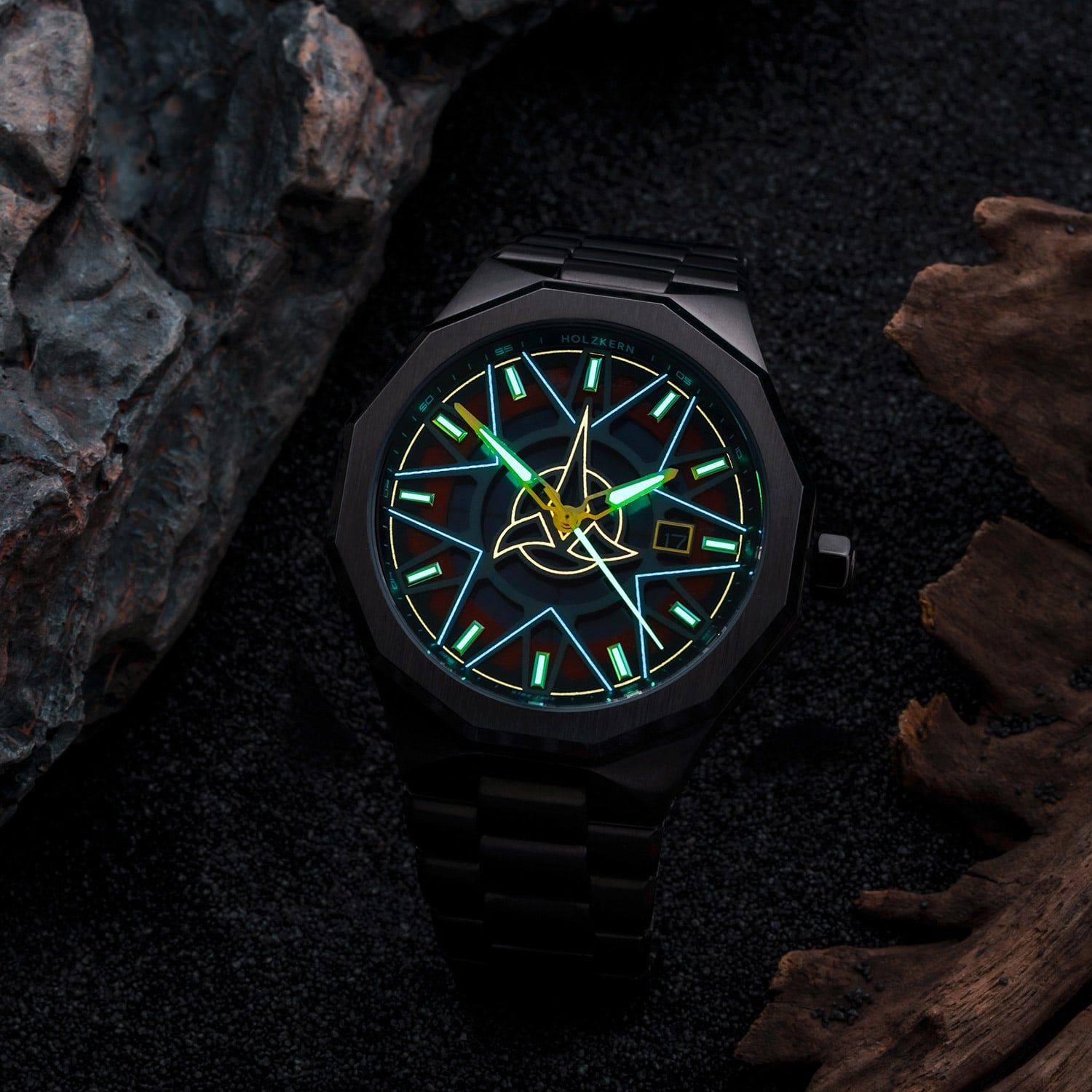Holzkern Star Trek Klingon Herrenuhr Jaspis/Rot • Solarwerk • Mineralglas, Bild 4