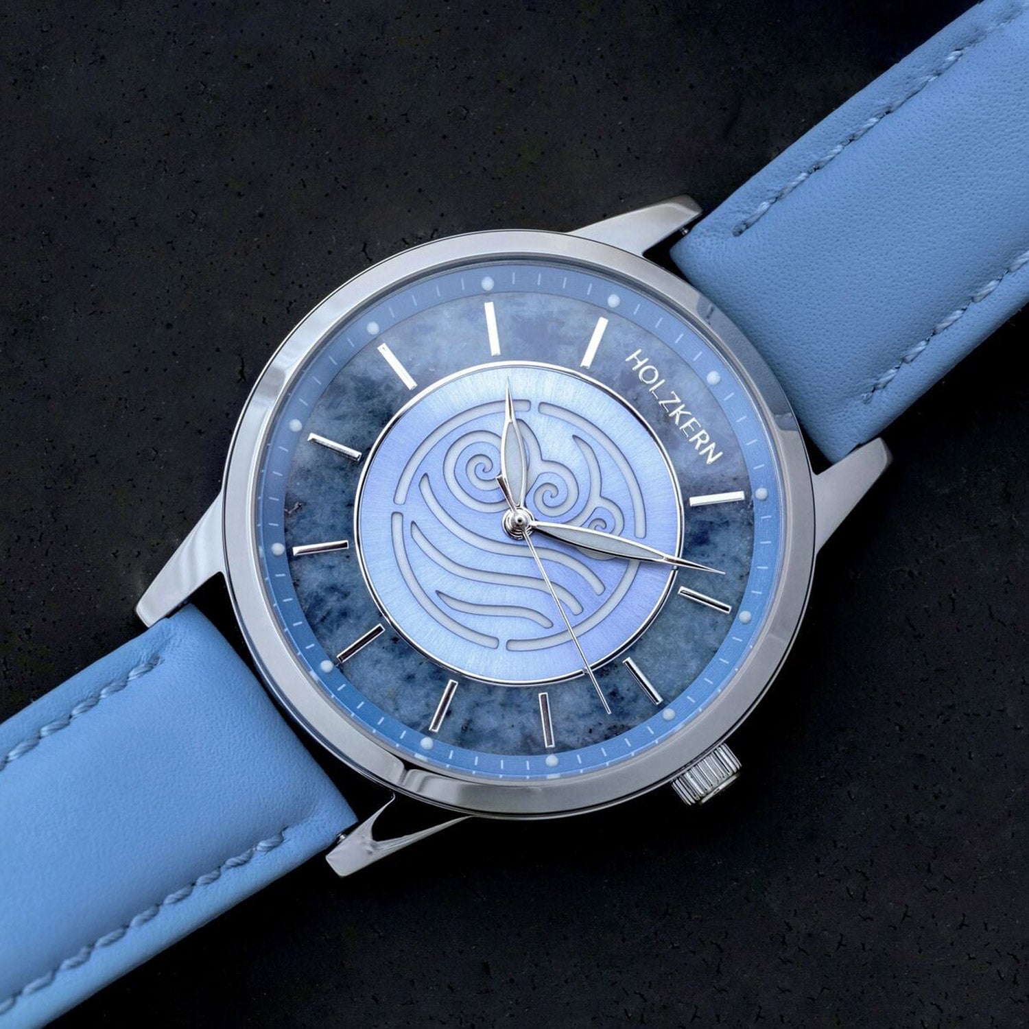 Holzkern Avatar Water Tribe Unisex Armbanduhr Marmor/Blau • Miyota Quarzwerk • Echter Blaumarmor-Zifferblatt, Bild 2