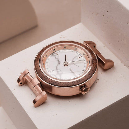 Holzkern Ida Damenarmbanduhr Roségold • Marmorzifferblatt • Walnussholz-Lünette, Bild 5