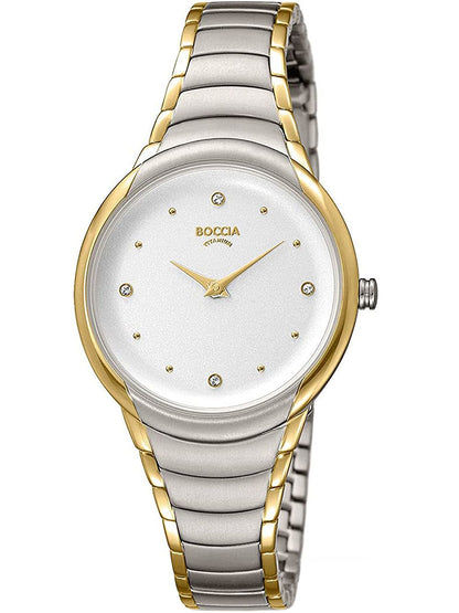 Boccia 3276-10 Damen Armbanduhr Bicolor • Titan-Gehäuse & -Armband • 4 Swarovski-Kristalle
