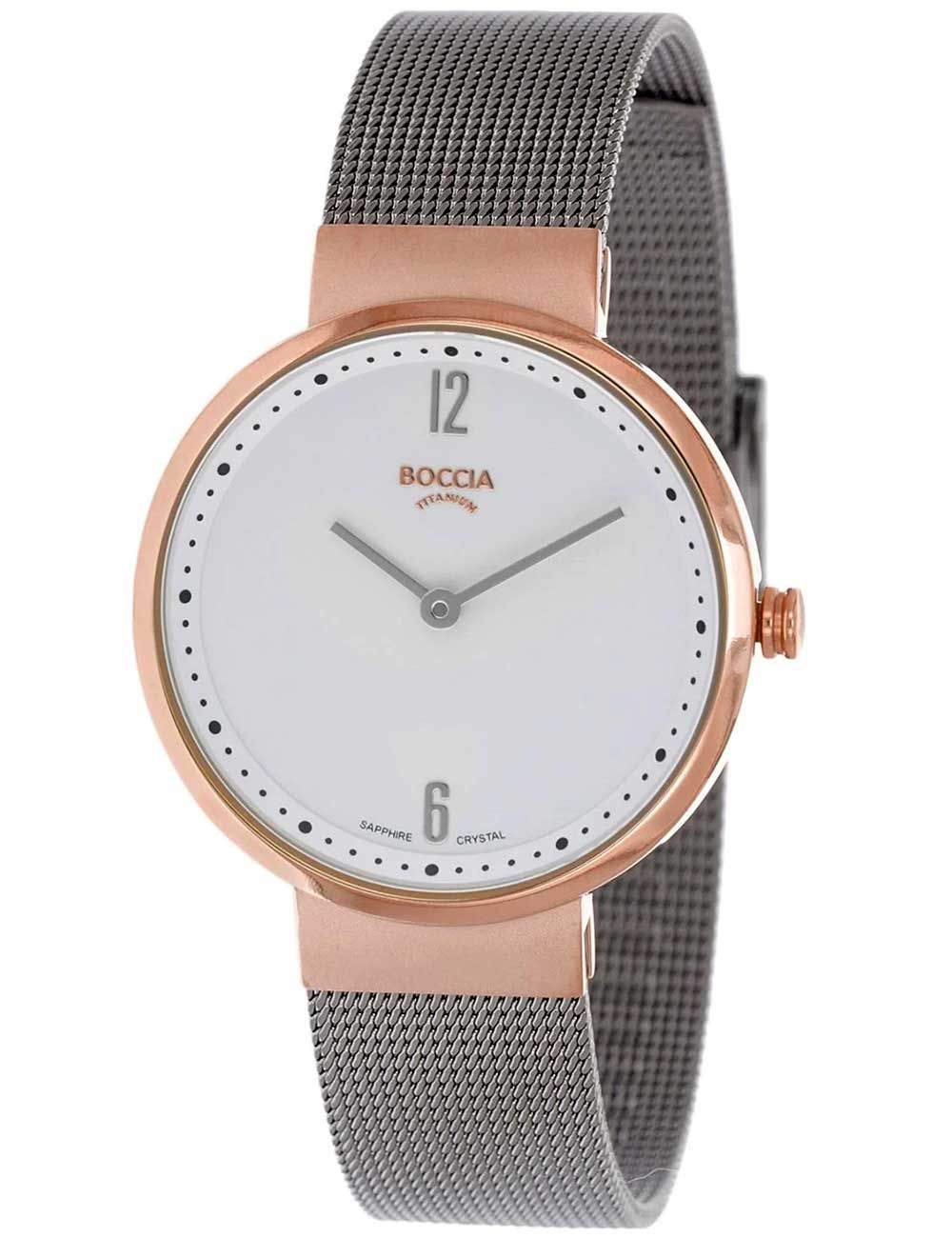 Boccia Titanium 3283-06 Damen Armbanduhr Grau/Roségold • Saphirglas • Titan-Gehäuse