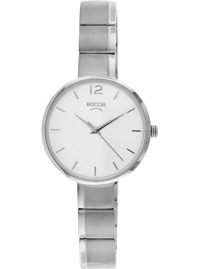 Boccia Titanium 3308-01 Damen Armbanduhr Silber • Mineralglas • Schmetterlingsverschluss