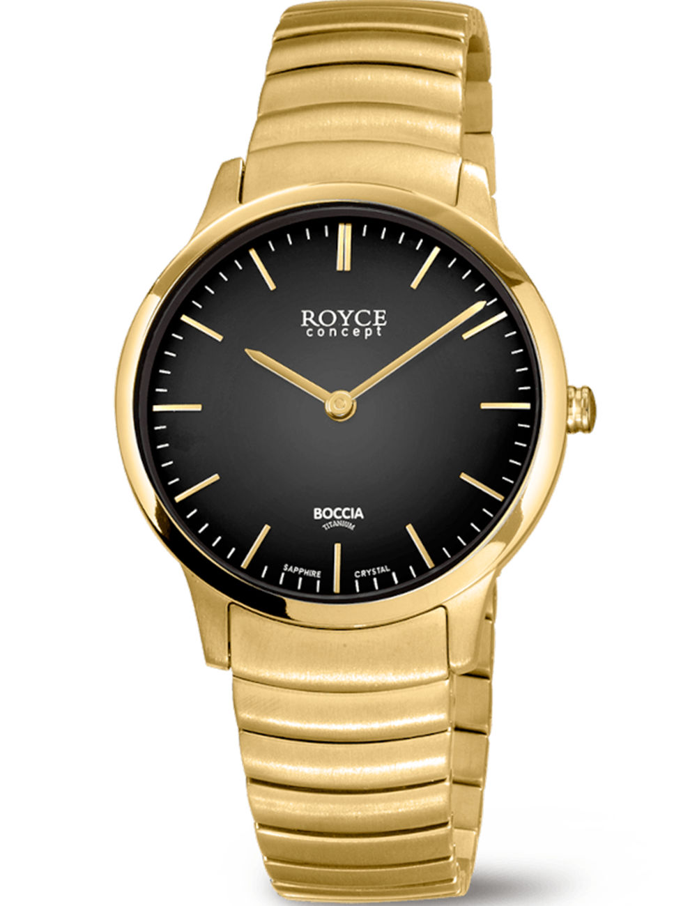 Boccia Royce 3321-04 Damen Armbanduhr Schwarz-Gold • Saphirglas • Ultraleichtes Titan