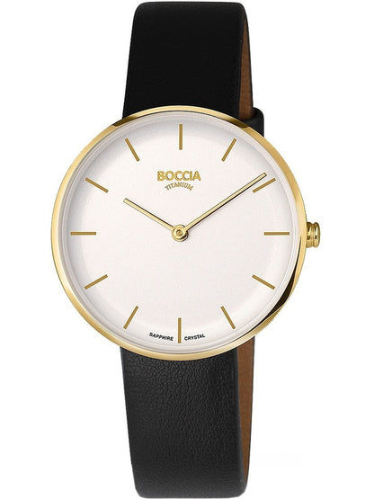 Boccia Titanium 3327-04 Damen Armbanduhr Weiß • Saphirglas • Veganes Lederband