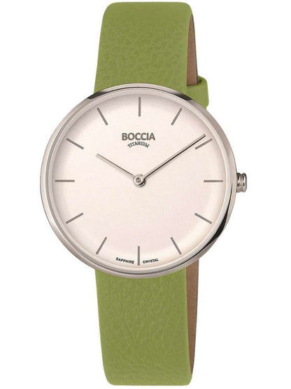 Boccia 3327-07 Damen Armbanduhr Titan Grün • Saphirglas entspiegelt • Veganes Lederarmband