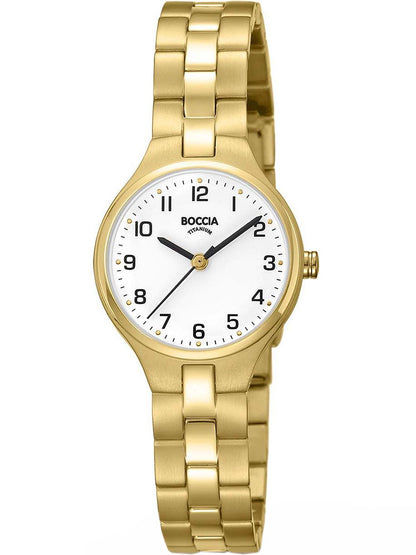 Boccia Titanium 3330-03 Damen Armbanduhr Goldfarben • Mineralglas • Titan-Armband
