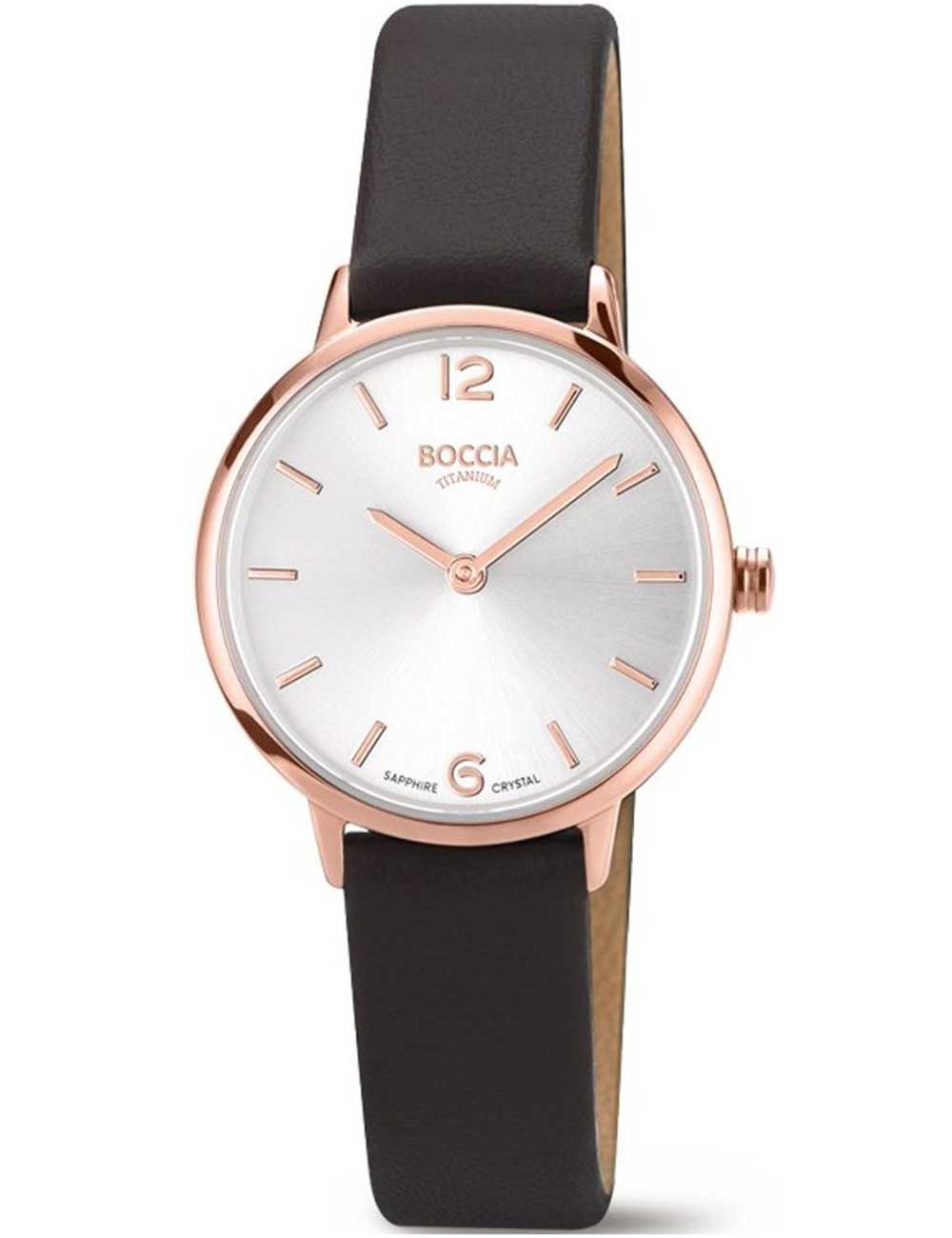 Boccia Titanium 3345-05 Damenuhr Roségold • Saphirglas • Veganes Lederarmband