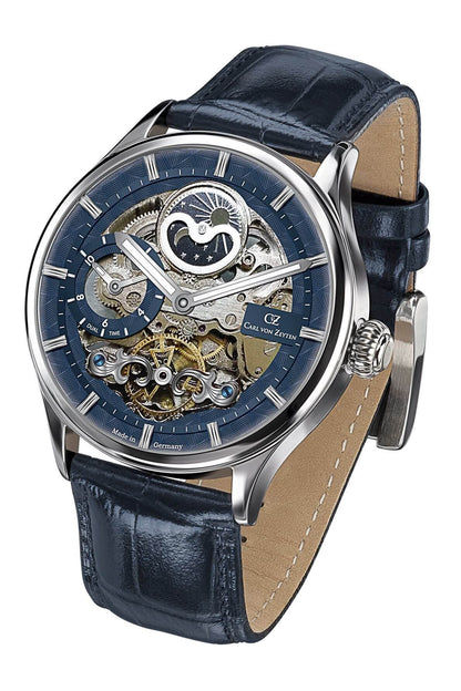 Carl von Zeyten Neustadt CVZ0008BLS Herrenuhr Blau • Automatik Skelettuhrwerk • Saphirglas