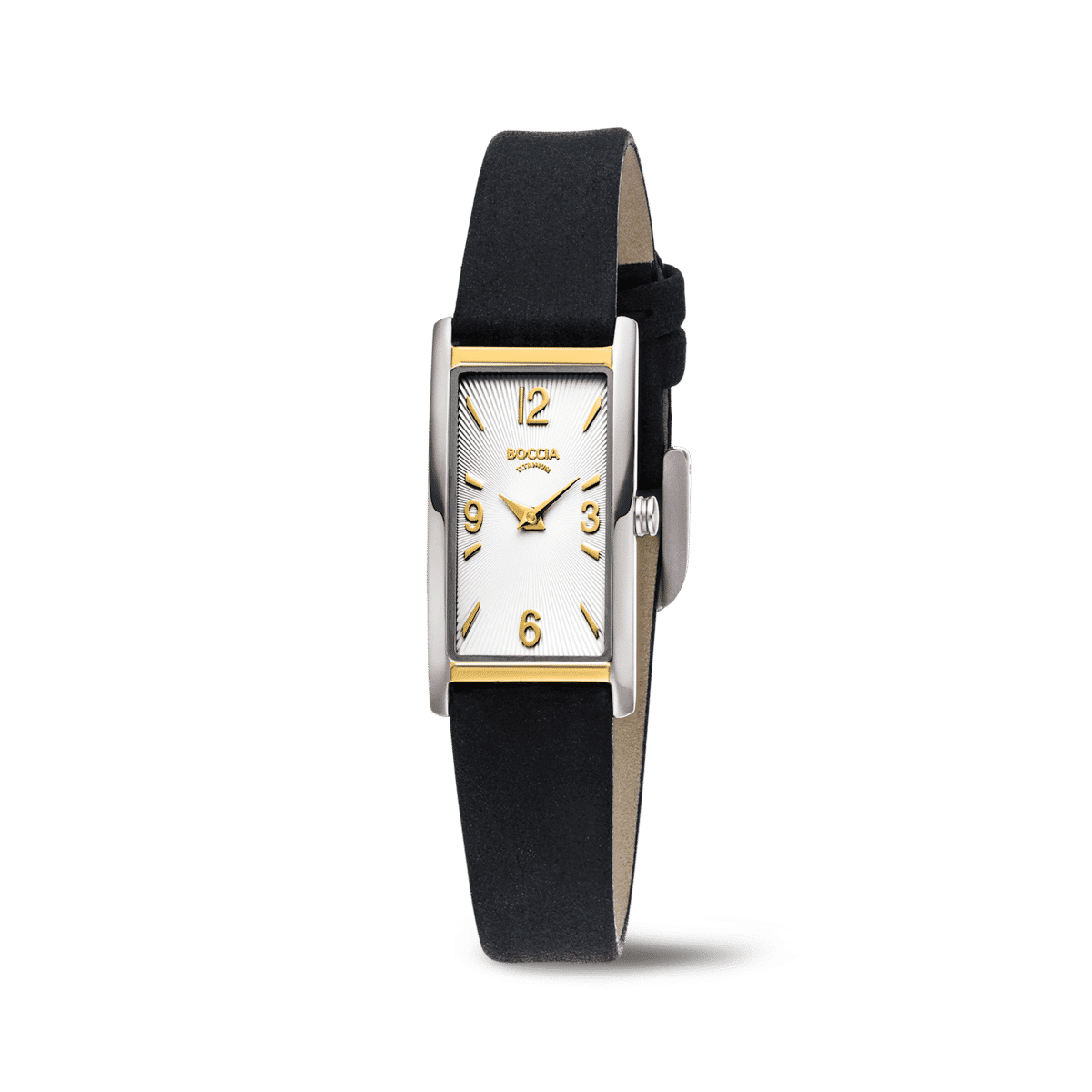 Boccia Titanium 3366-02 Damen Armbanduhr • Reintitan teil-goldplattiert • Lederband