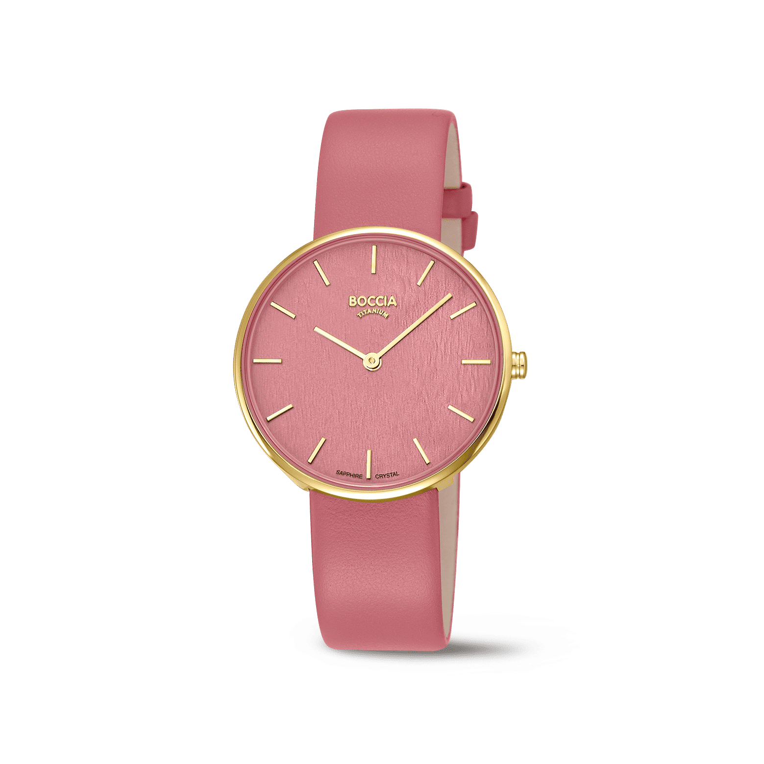 Boccia Trend 3387-03 Damen Armbanduhr Rot/Goldfarben • Saphirglas • Titan-Gehäuse goldplattiert
