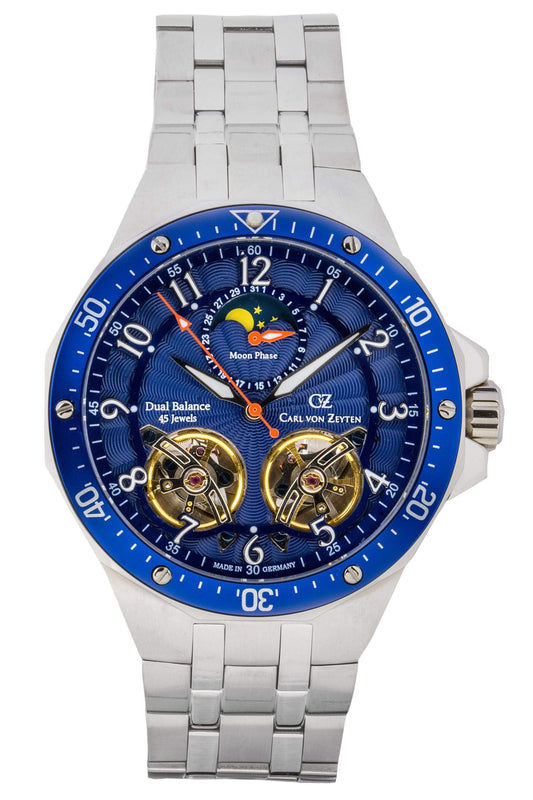 Carl von Zeyten Kirchzarten CVZ0093BLMS Herrenuhr Silber Blau • Mondphase • Saphirglas Automatik