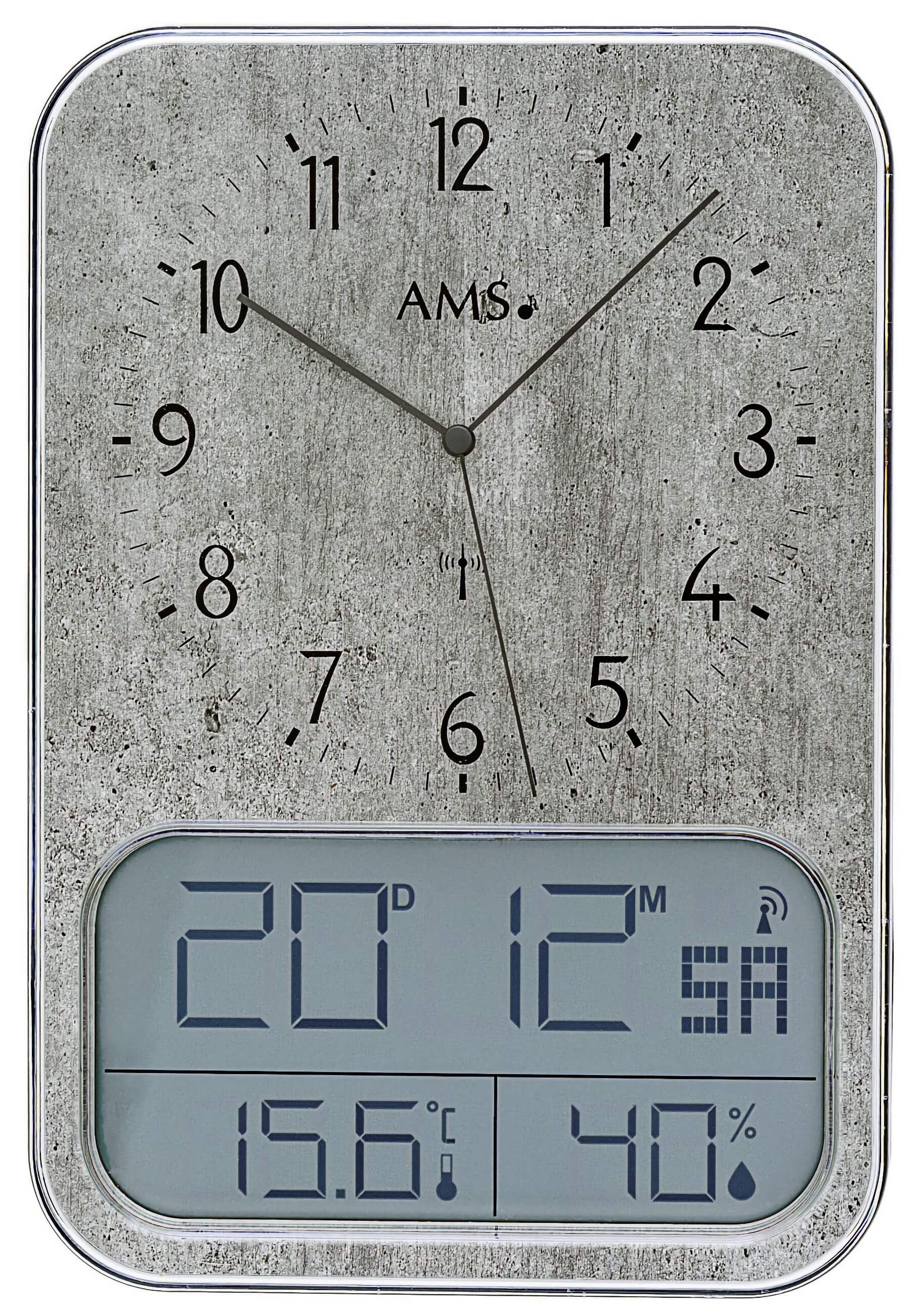 Orologio da parete con display digitale radio controllato per ora, temperatura e umidità