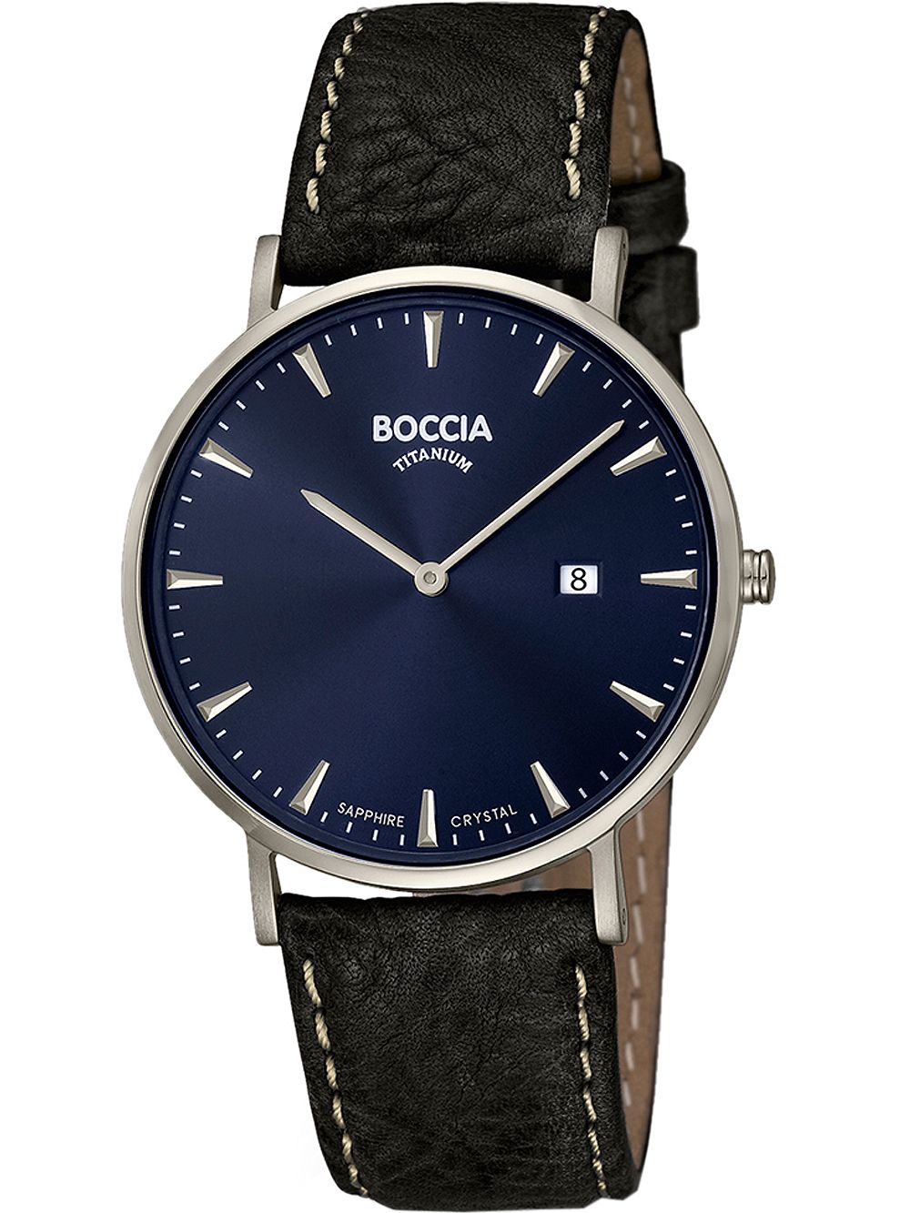 Boccia Classic 3648-02 Herren Armbanduhr Blau • Saphirglas • Titan-Gehäuse