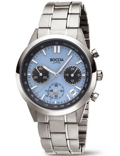 Boccia Titanium 3737-01 Herrenuhr Hellblau • Solar-Chronograph • Titanarmband