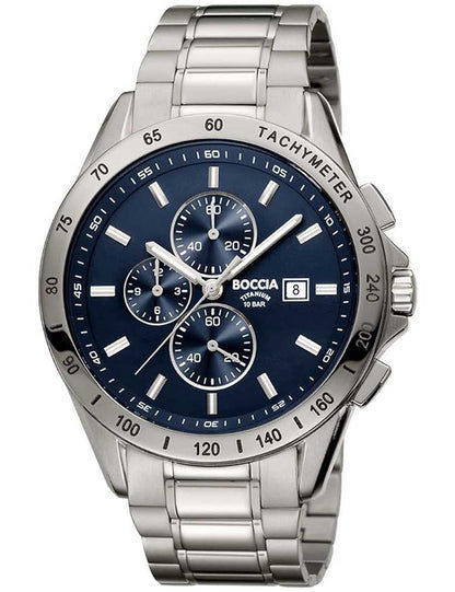 Boccia Titanium 3751-01 Herrenuhr Blau • Titan-Chronograph • Saphirglas